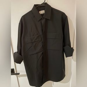 Acne Studios Houston Wo Mh Navy Blue In Oversized Wool-blend Shirt Size 44